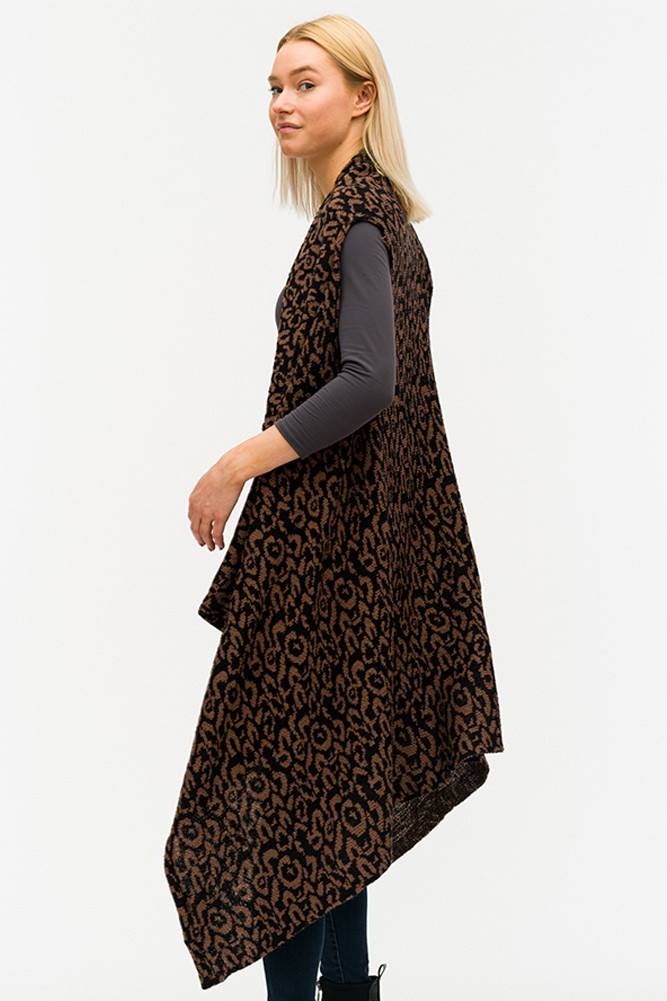 Women's Leopard Pattern Vest in Black Camel