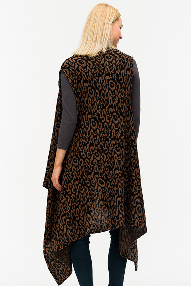 Women's Leopard Pattern Vest in Black Camel
