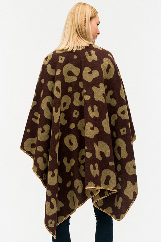 Women's Leopard Reversible Ruana in Brown
