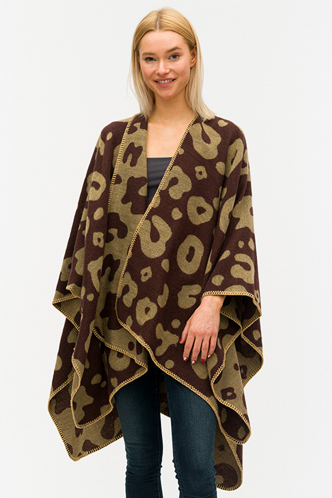 Women's Leopard Reversible Ruana in Brown by BURACQ