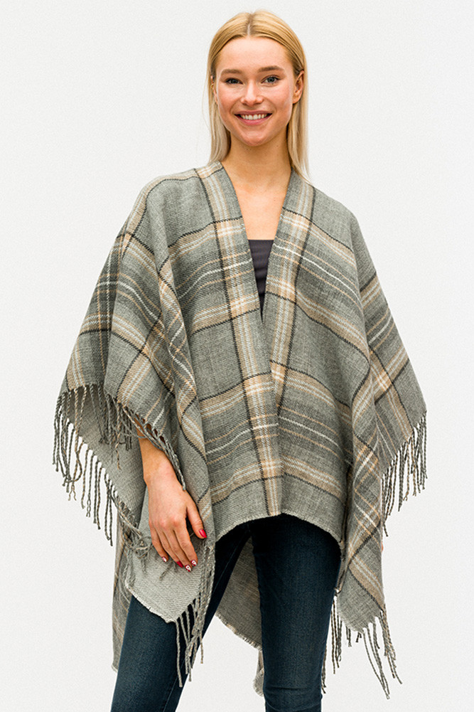 Women's Comfy Plaid Ruana in Gray by BURACQ