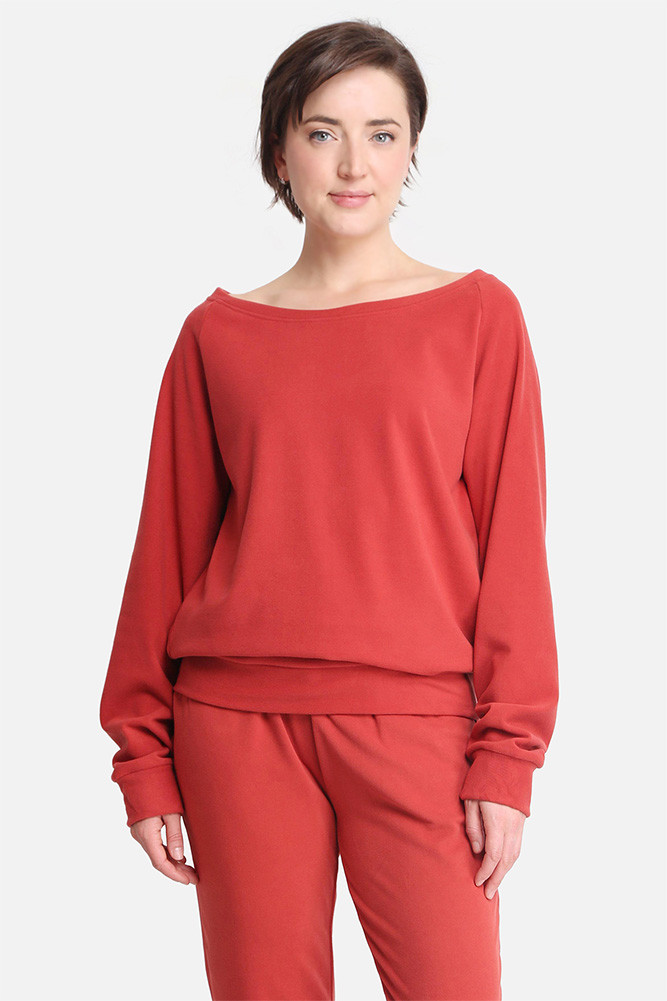 Women's Solid Off the Shoulder Sweater in Rust by BURACQ