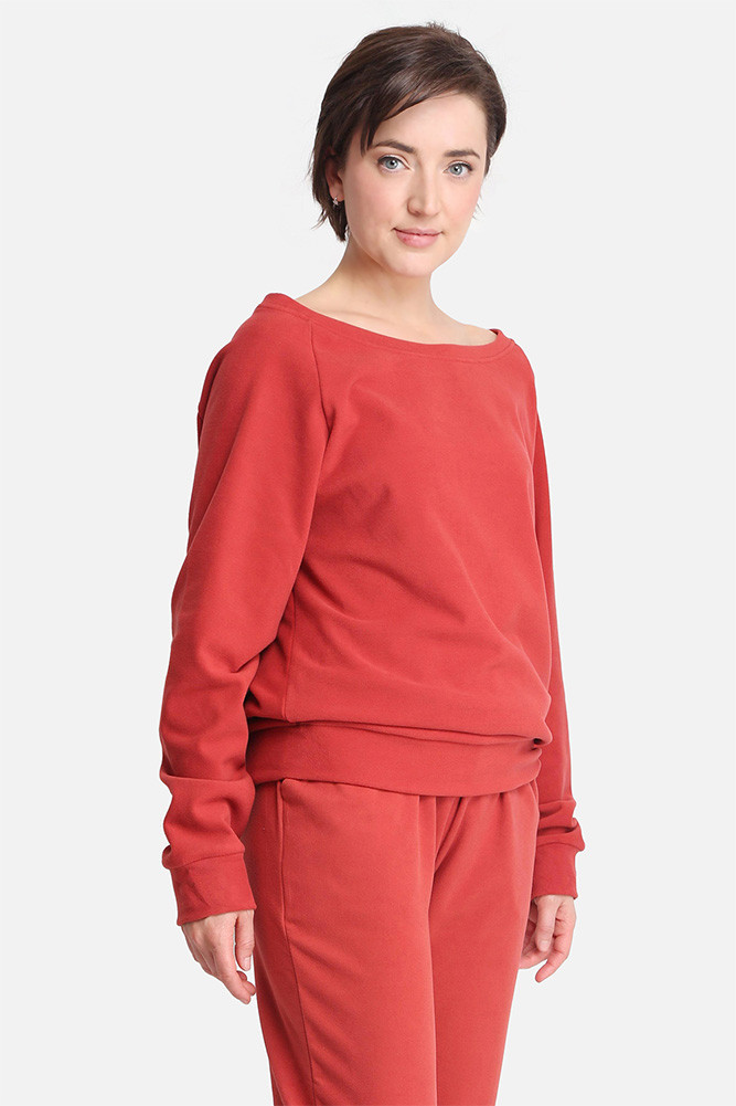 Women's Solid Off the Shoulder Sweater in Rust
