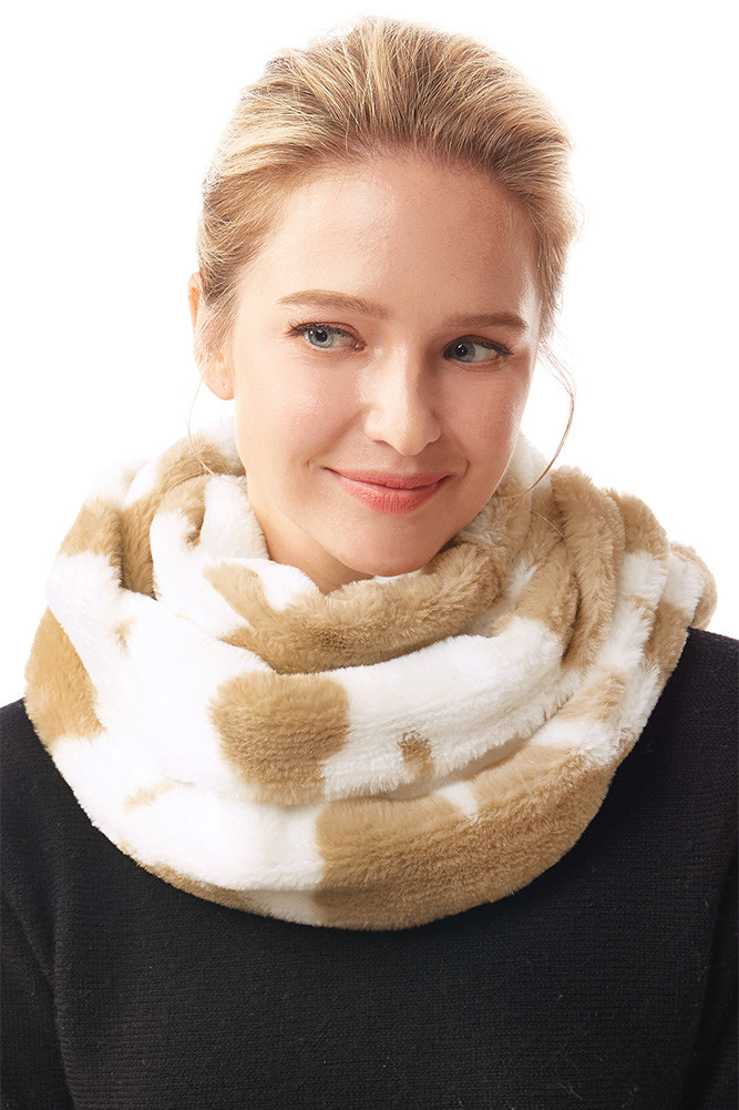 Women's Cow Print Infinity Winter Scarf in Beige