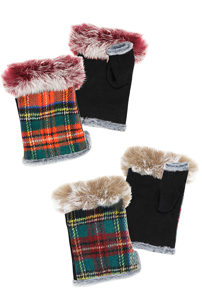Women's Plaid and Check Fingerless Gloves by BURACQ