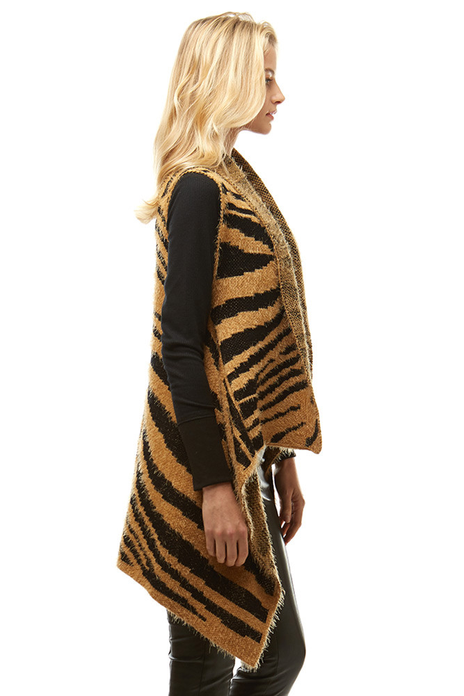 Women's Zebra Pattern Fuzzy Vest in Brown