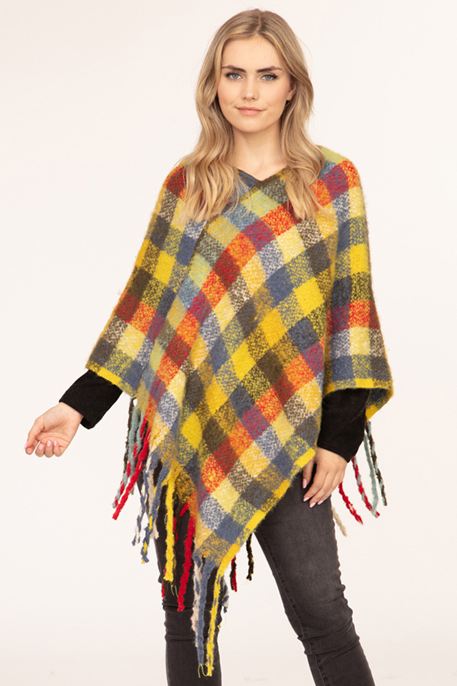 Women's Color Block Plaid Poncho by BURACQ