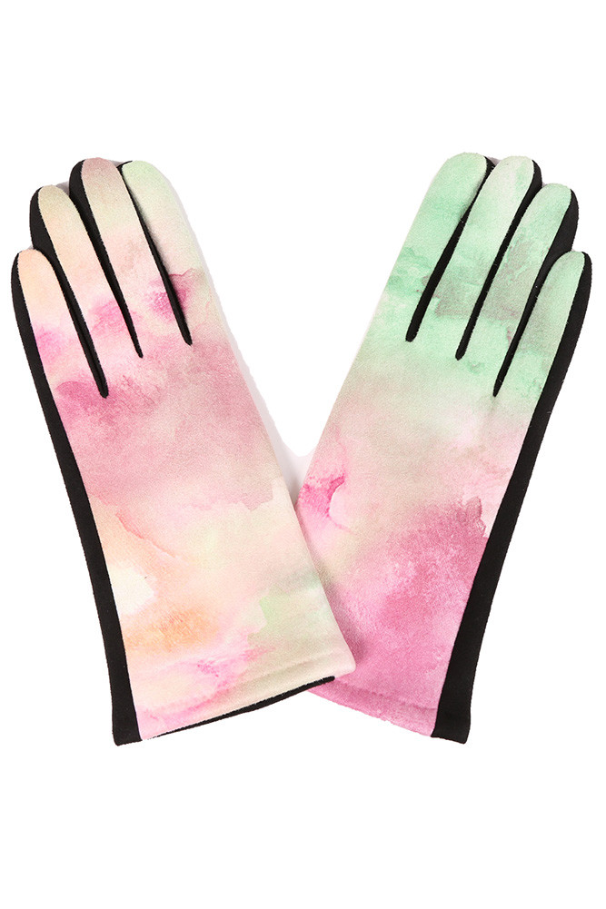 Women's Tie Dye Pattern Smart Gloves in Yellow