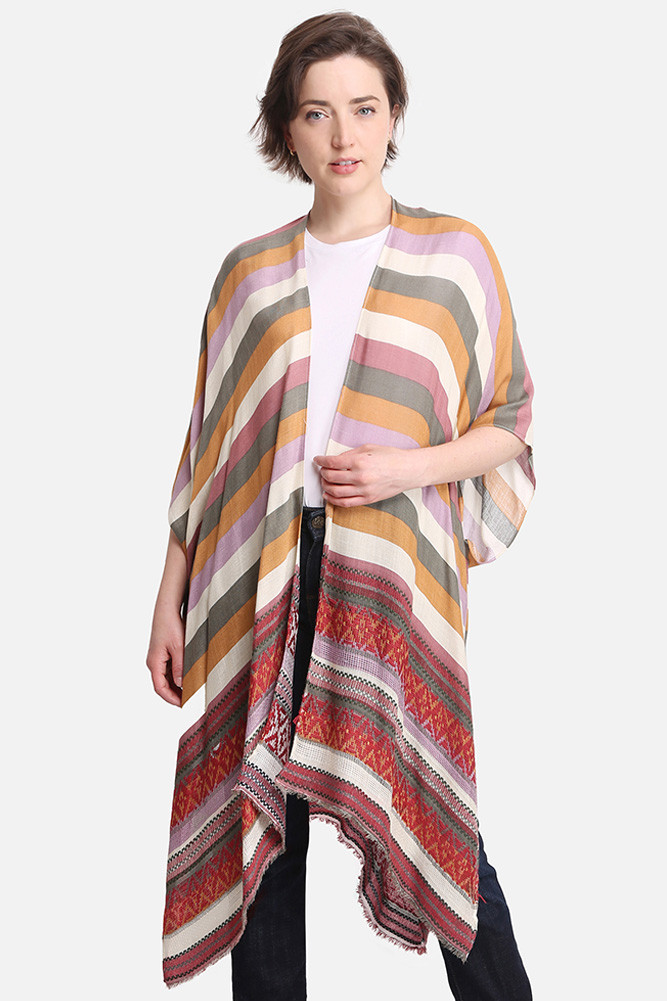 Women's Stripes Pattern Print Kimono in Multi