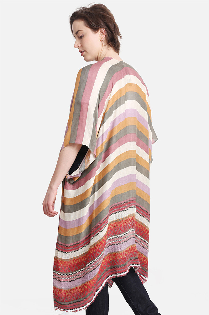 Women's Stripes Pattern Print Kimono in Multi