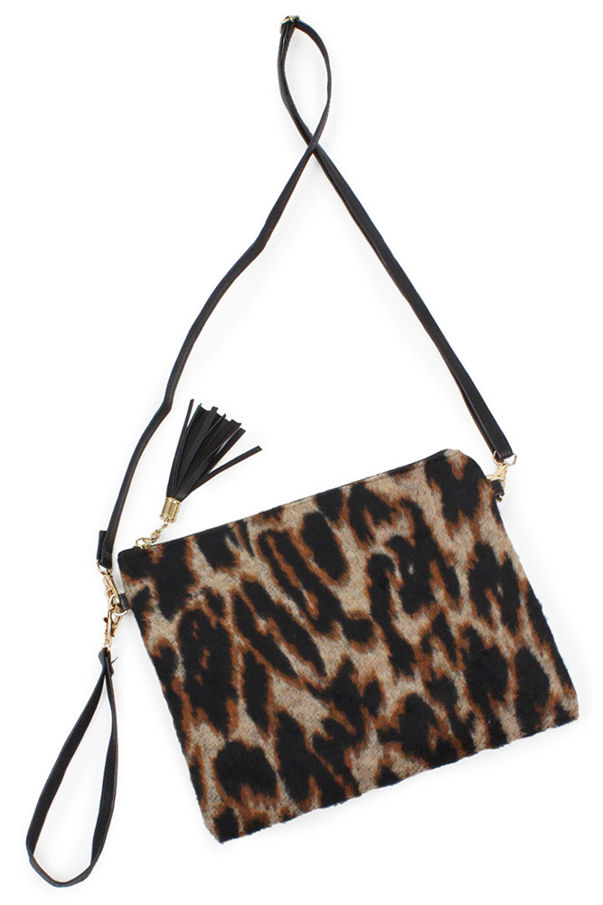 Women's Leopard Print Crossbody Bag with Tassel – Style EBG10002BR by BURACQ