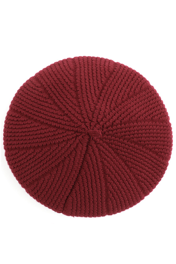 Women's Scalloped Wave Pattern Beret in Berry