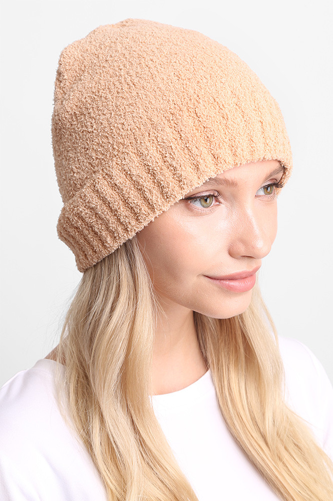 Women's Ribbed Trim Solid Beanie in Camel by BURACQ