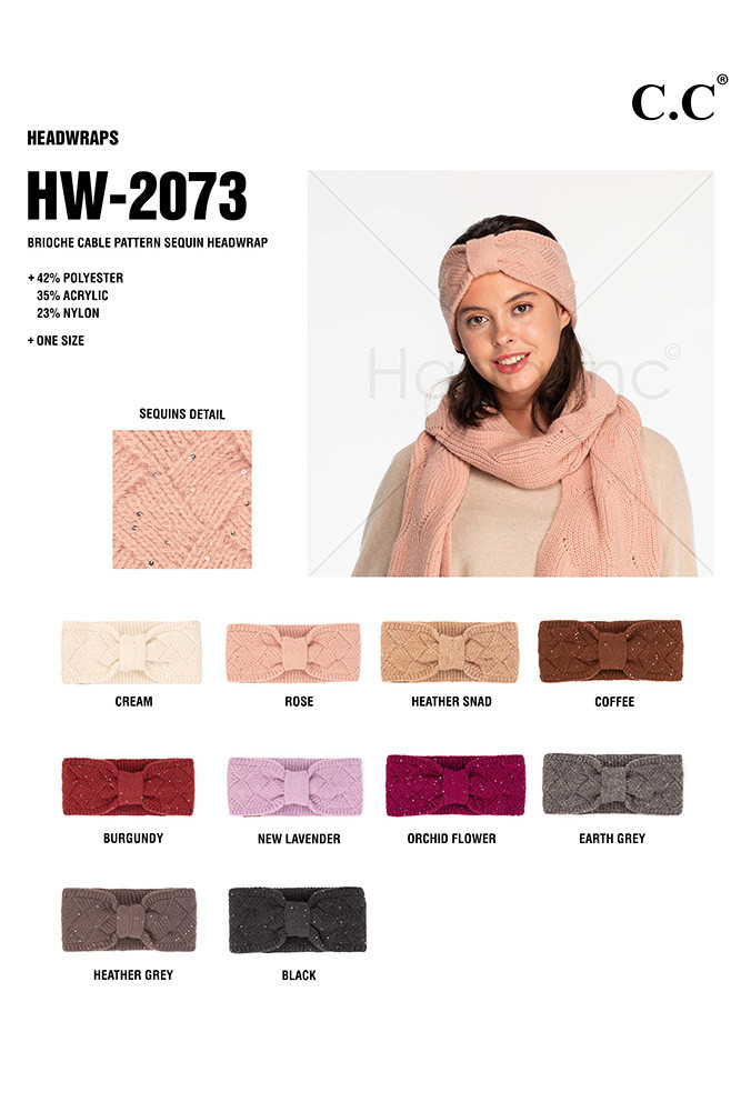 Women's Brioche Cable Pattern Sequin Headwrap by BURACQ