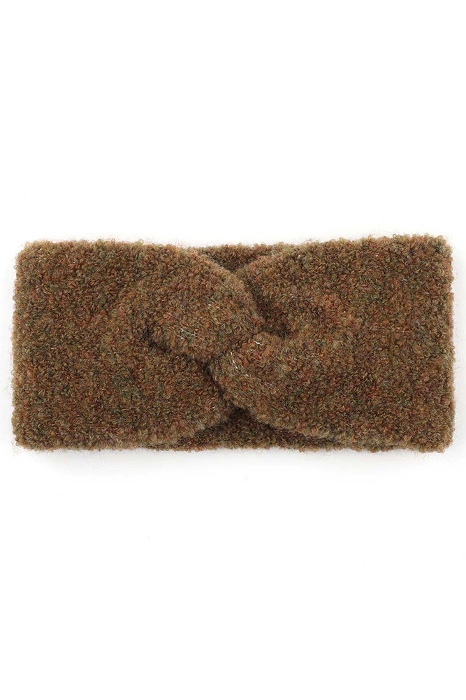 Women's Knitted Shearling Yarn Twisted Headwrap in Antique Olive