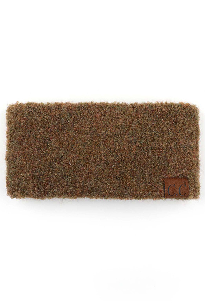 Women's Knitted Shearling Yarn Twisted Headwrap in Antique Olive
