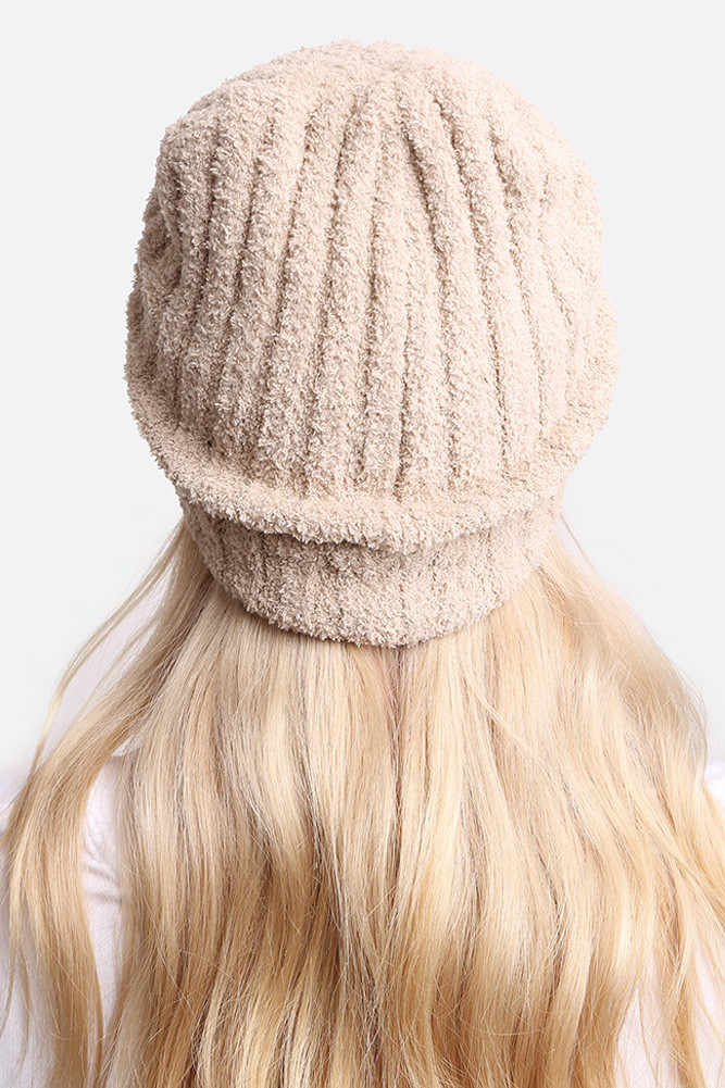 Women's Ribbed Solid Beanie in Beige