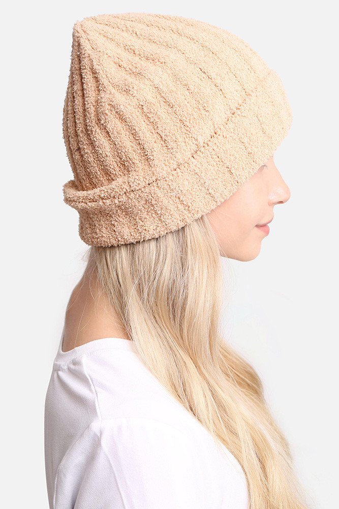 Women's Ribbed Solid Beanie in Camel