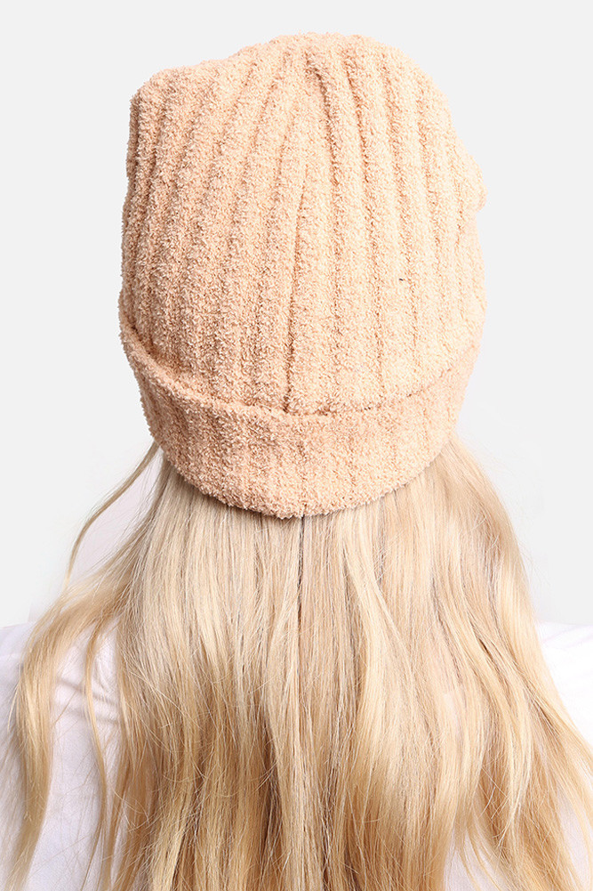 Women's Ribbed Solid Beanie in Camel