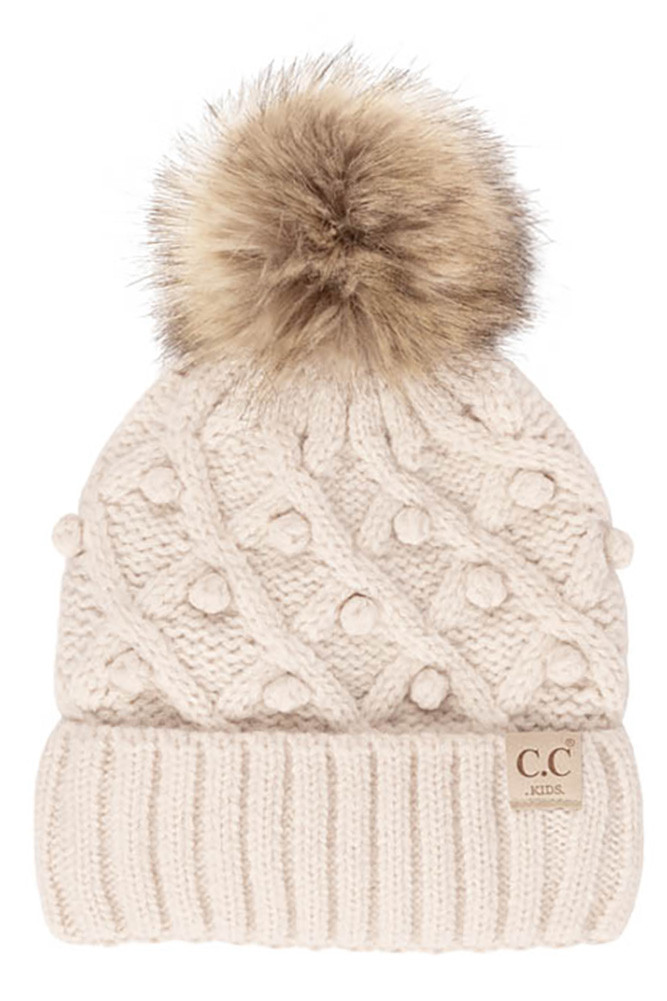 Bobble Beanie Kids Hat in Beige