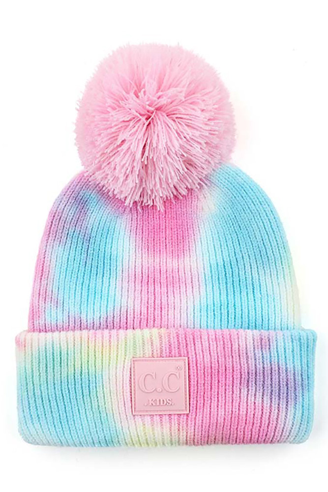 Rubber Patch Tie Dye Kids Beanie in Cotton Candy