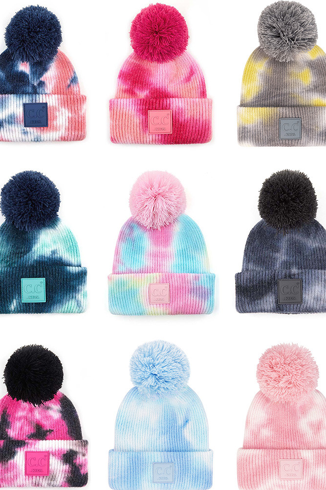 Rubber Patch Tie Dye Kids Beanie in Cotton Candy for kids by BURACQ