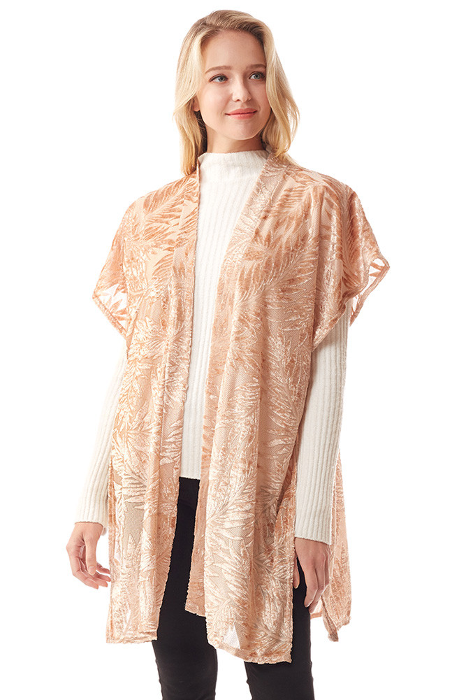 Women's Leaf Velvet Burnout Shawl in Beige by BURACQ