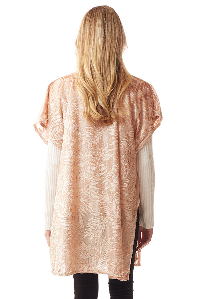 Women's Leaf Velvet Burnout Shawl in Beige
