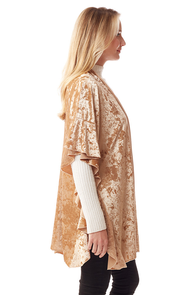 Women's Velvet Ruffle Sleeve Shawl in Gold