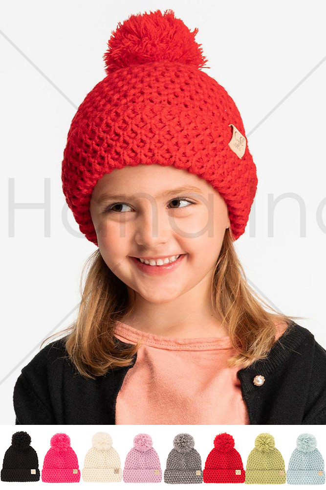 Bee Stitch Pattern Cuff Pom Kids Beanie — beanie photo 2