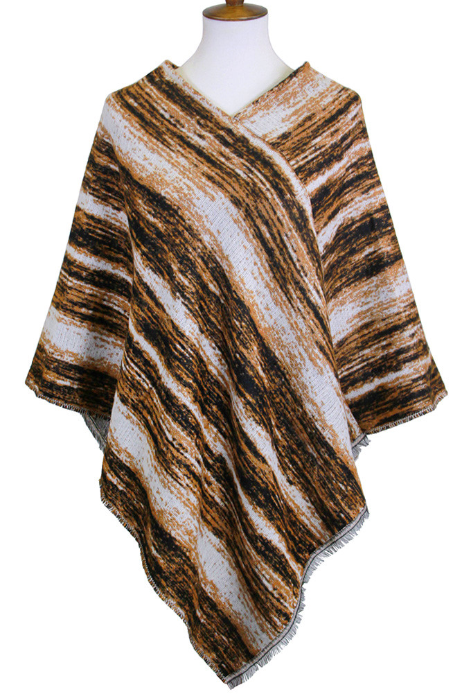 Women's Tie Dye Print Poncho in Brown
