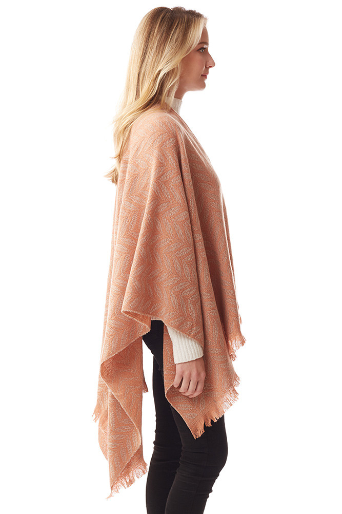 Women's Leaf Pattern Soft Ruana in Coral