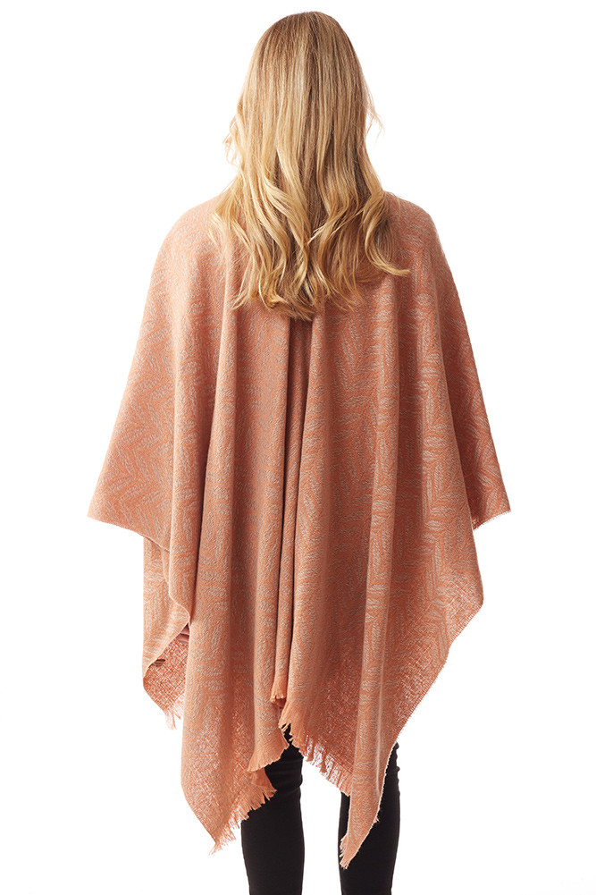 Women's Leaf Pattern Soft Ruana in Coral