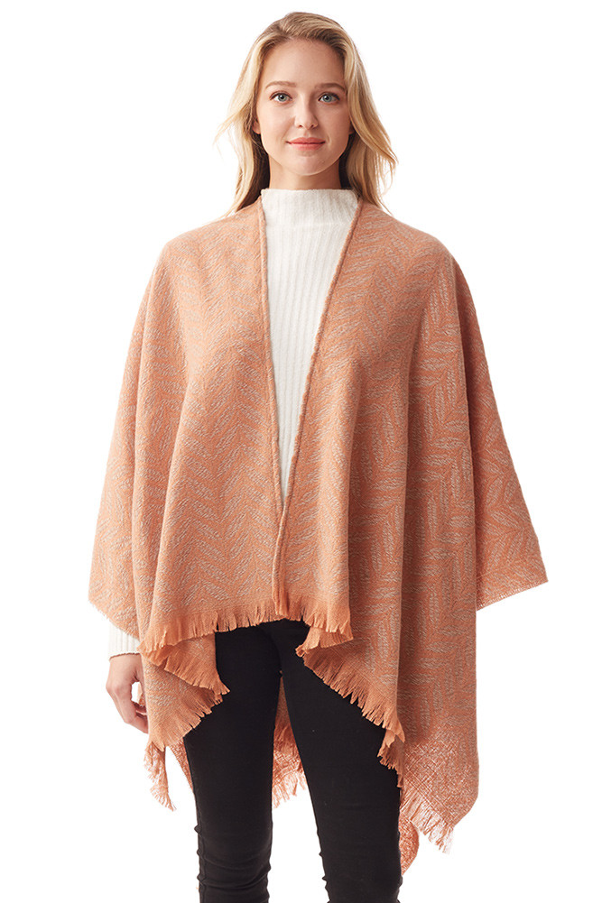 Women's Leaf Pattern Soft Ruana in Coral