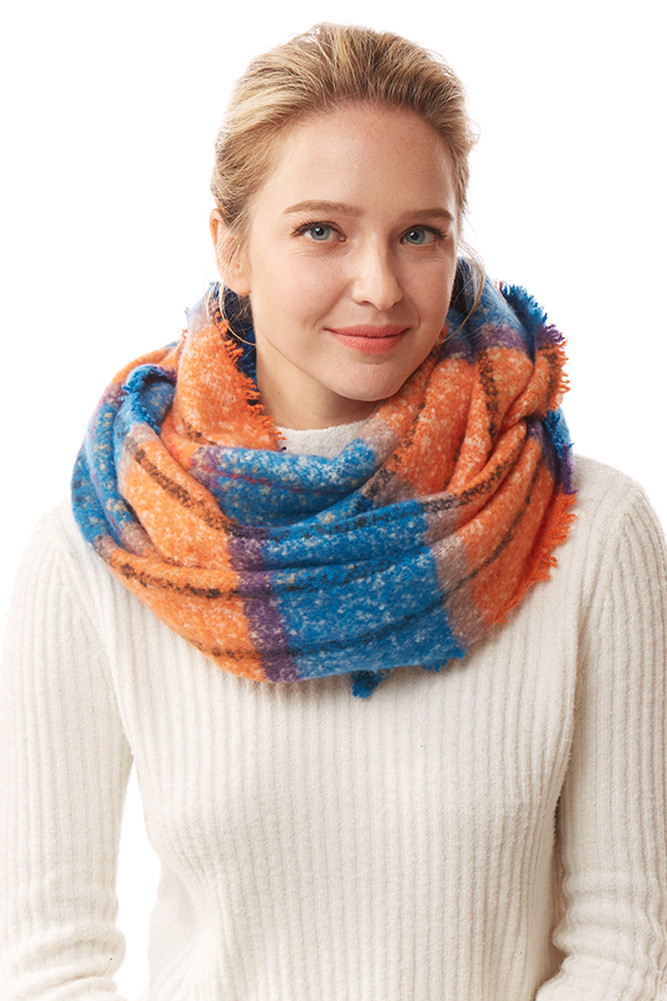 Women's Colorful Plaid Infinity Scarf in Blue by BURACQ