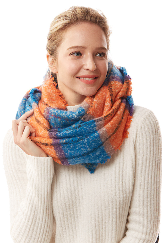 Women's Colorful Plaid Infinity Scarf in Blue