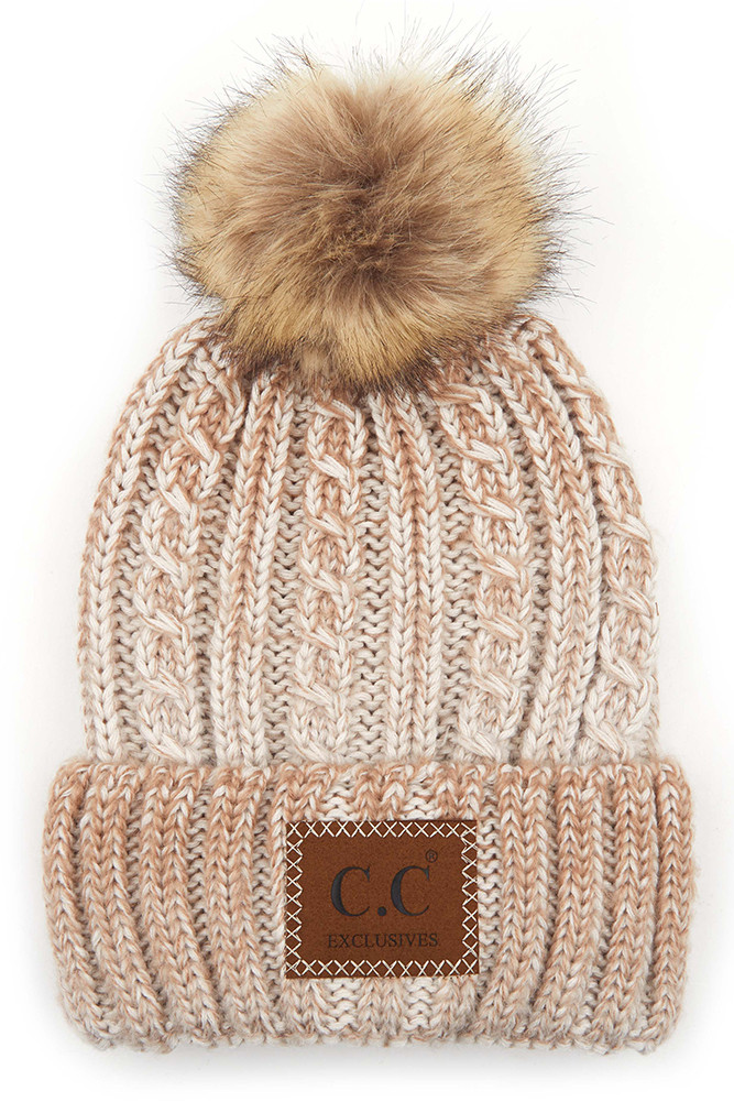 Women's Ombre Beanie with Pom in Beige