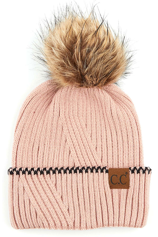 Women's Solid Cuffed Beanie with Pom — beanie photo 3