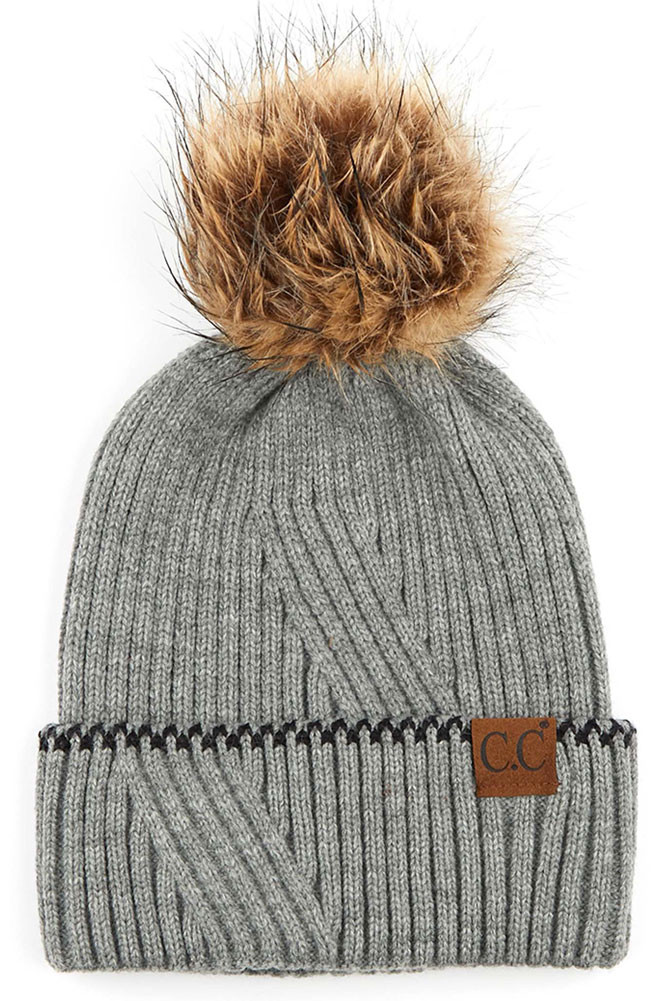 Women's Solid Cuffed Beanie with Pom — beanie photo 4
