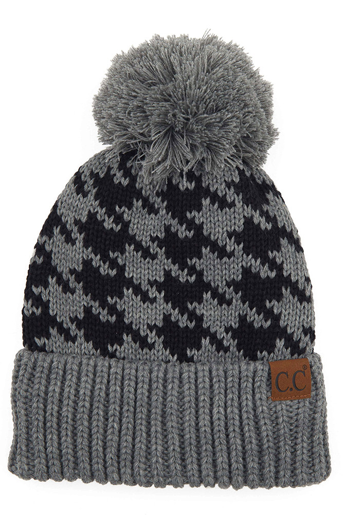 Women's Houndstooth Knit Beanie with Pom — beanie photo 6