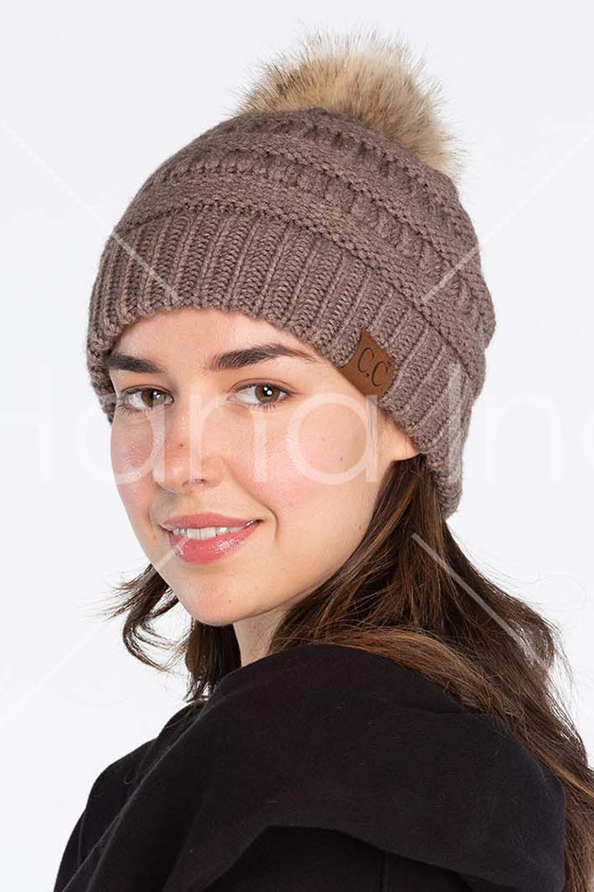 Women's Mixed Soft Yarn with Natural Pom Beanie — beanie photo 3
