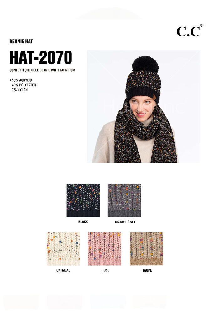 Women's Confetti Chenille Knit Pom Beanie — beanie photo 2