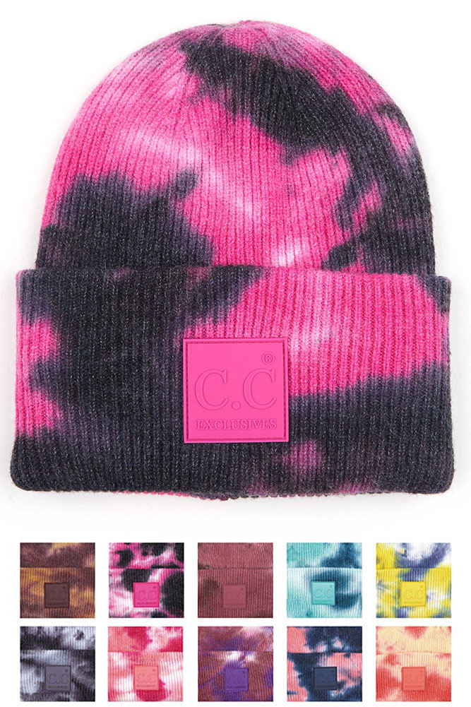 Women's Rubber Patch Tie Dye Knit Warm Beanie — beanie photo 2