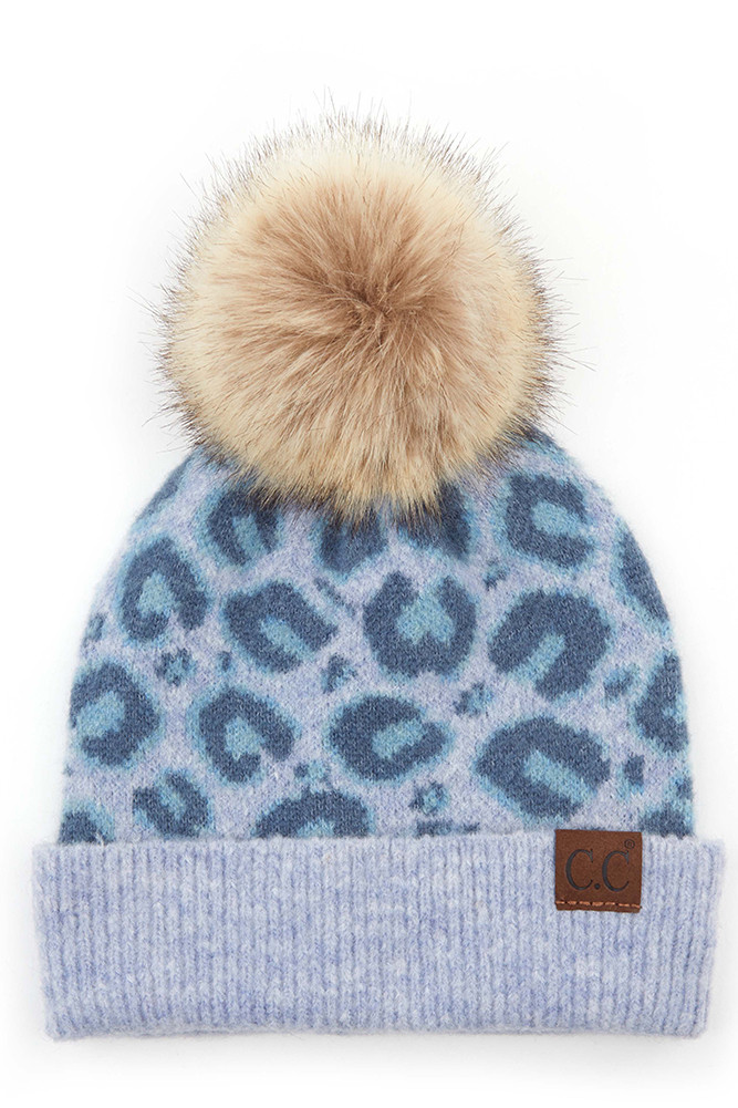 Women's Leopard Knit Beanie with Pom — beanie photo 5