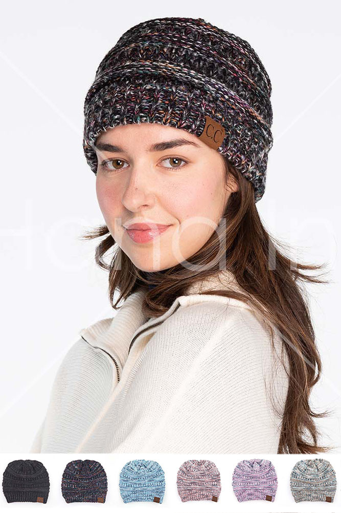 Women's Multicolor Soft Ribbed Knit Beanie by BURACQ