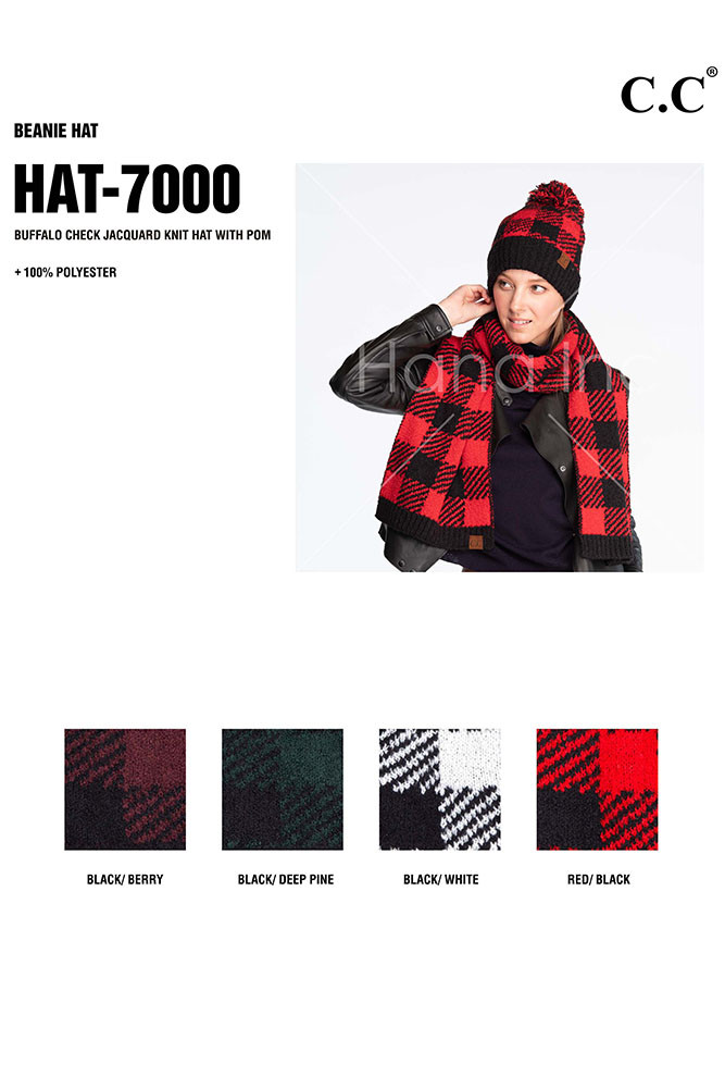 Women's Buffalo Check Jacquard Beanie with Pom — beanie photo 2