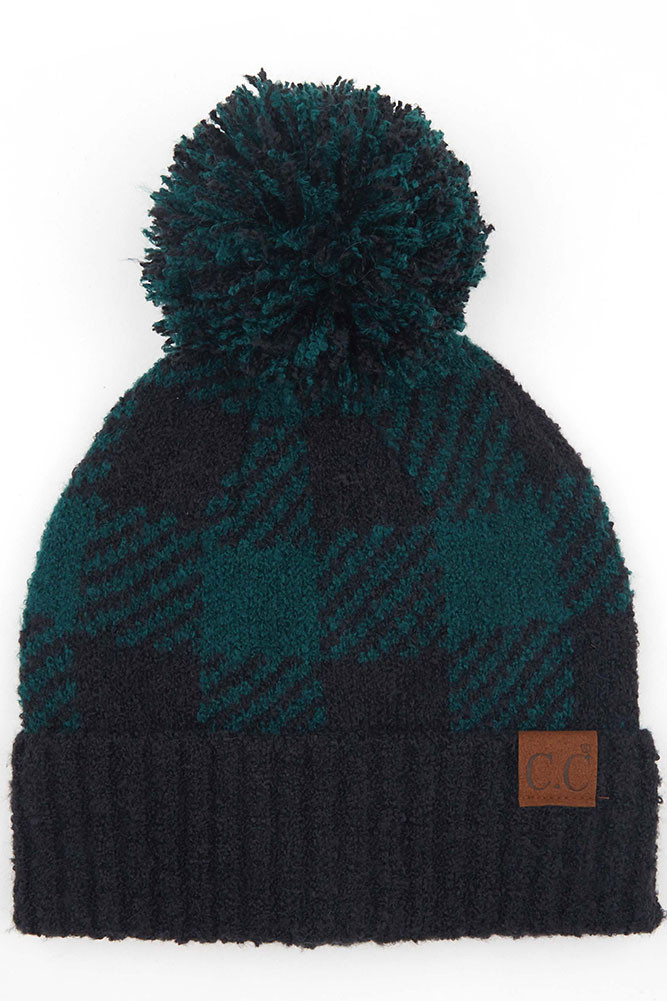 Women's Buffalo Check Jacquard Beanie with Pom — beanie photo 5