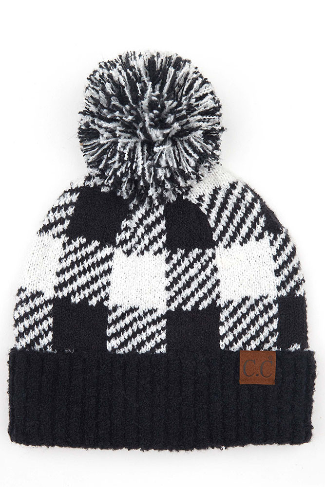 Women's Buffalo Check Jacquard Beanie with Pom — beanie photo 8
