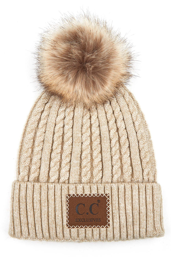 Women's Double Braided Beanie with Pom by BURACQ