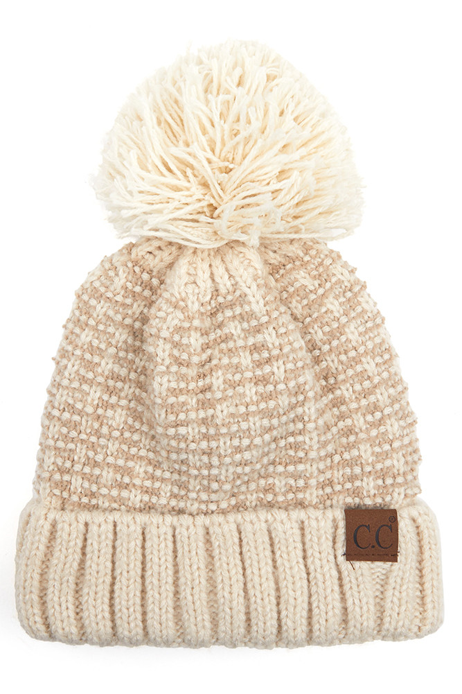 Women's Tweed Style Knit Beanie with Pom — beanie photo 5